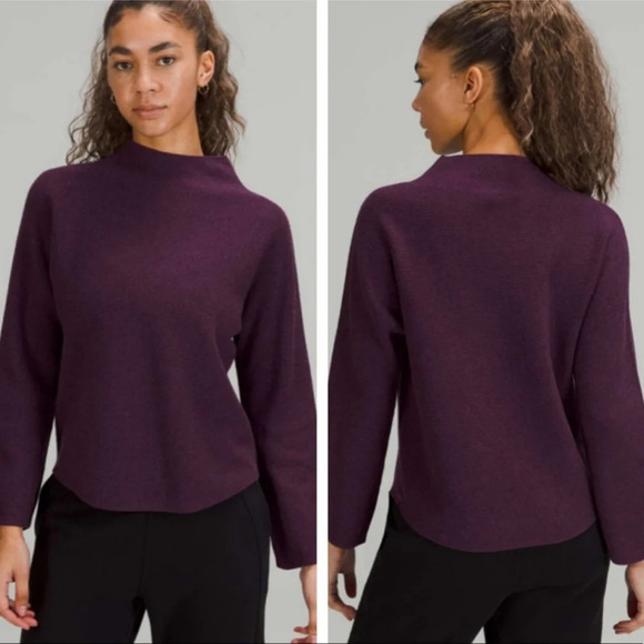 lululemon athletica Sweaters - LULULEMON NWT  BOXY COTTON BLEND SWEATER HEATHERED VINTAGE PLUM PURPLE RIBBED